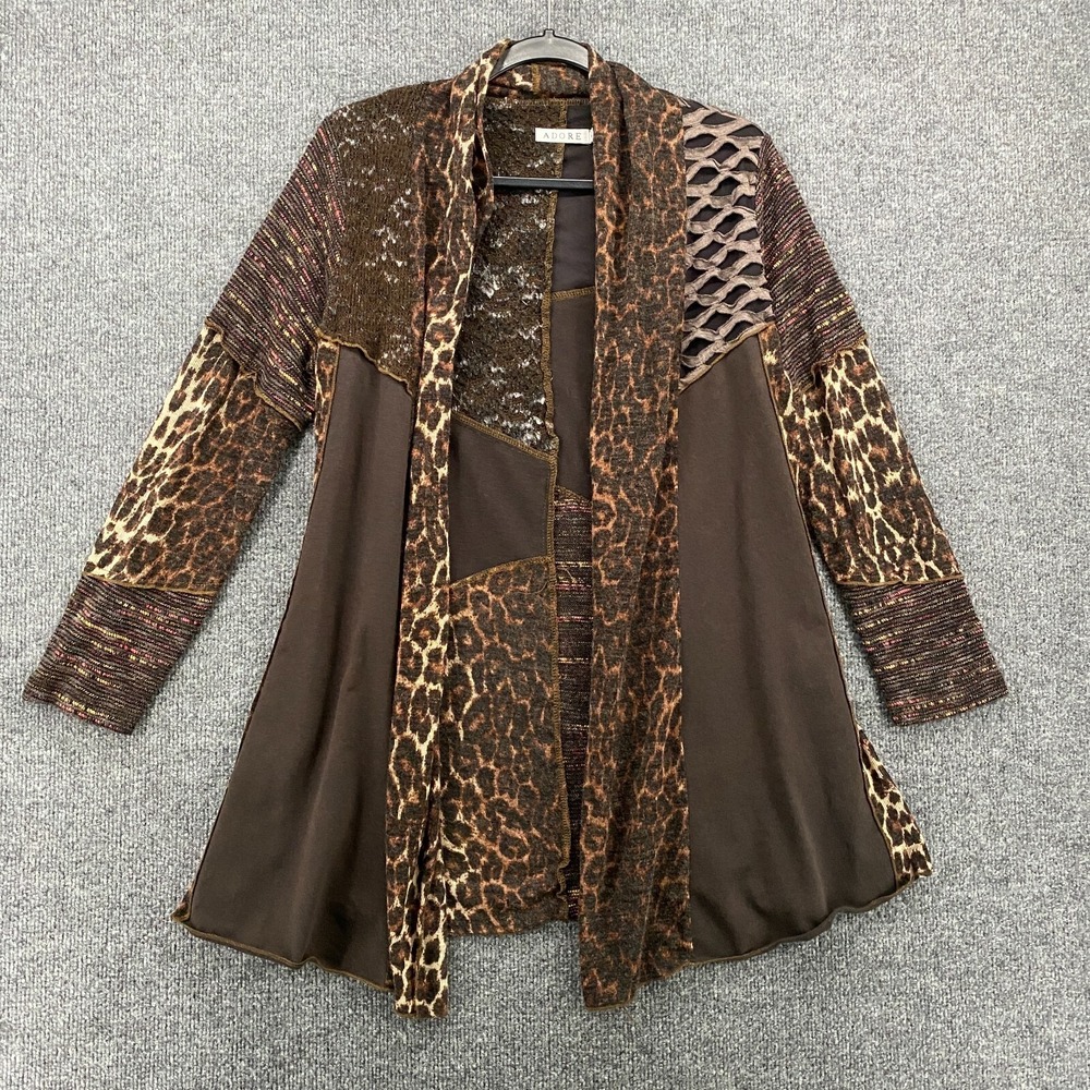Adore Cardigan Womens S Brown Patchwork Open Front Forest Fairycore Boho Cottage